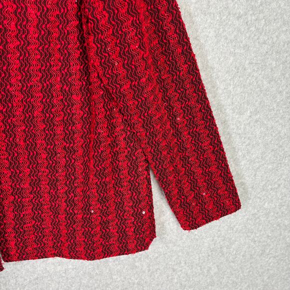 Alfred Dunner Blazer 10 Red Open Textured Sequin Shimmer Formal Party Granny - Picture 4 of 9